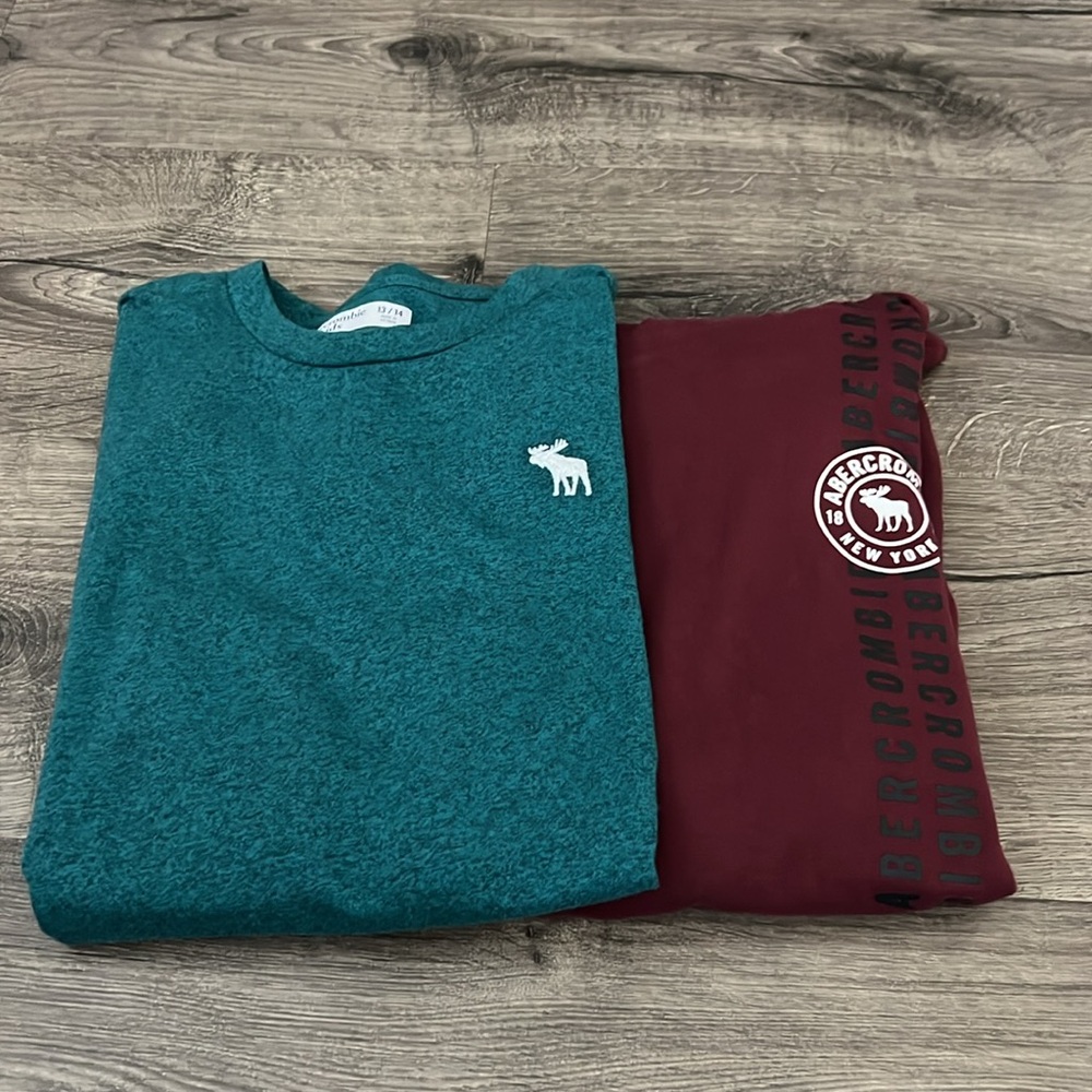 Two ABERCROMBIE KIDS along sleeve t shirts - one hoodie t shirt